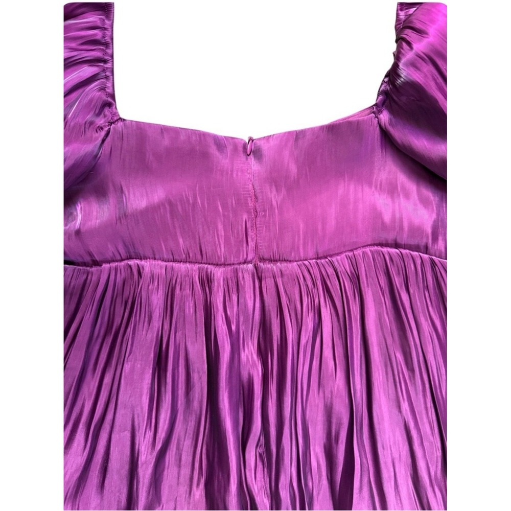 Storia Satin Puff Sleeve Babydoll Mini Dress - Magenta - Medium Coquette Barbie - Picture 7 of 8